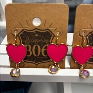Heart Drop Earrings with Crystal Accents